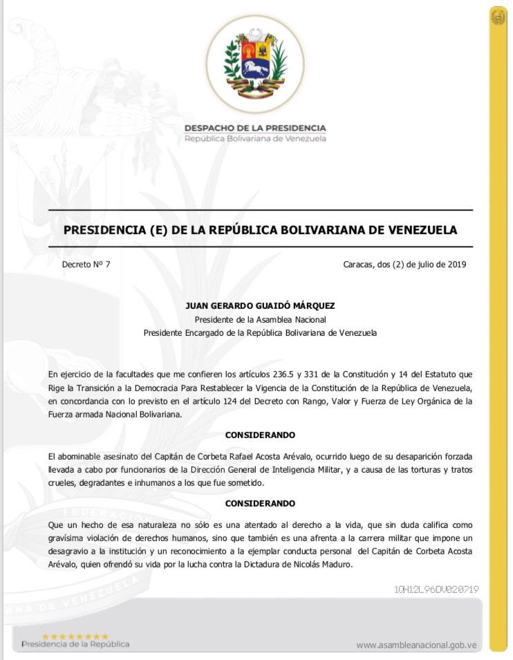 Decreto De Ascenso Al Grado De CAPITÁN DE FRAGATA Al CAPITÁN DE CORBETA De La Armada Bolivariana Rafael Acosta Arévalo