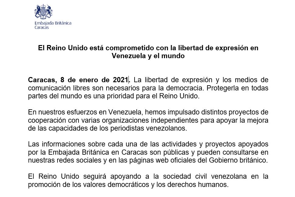COMUNICADO: El Reino Unido Está Comprometido Con La Libertad De Expresión En Venezuela Y El Mundo